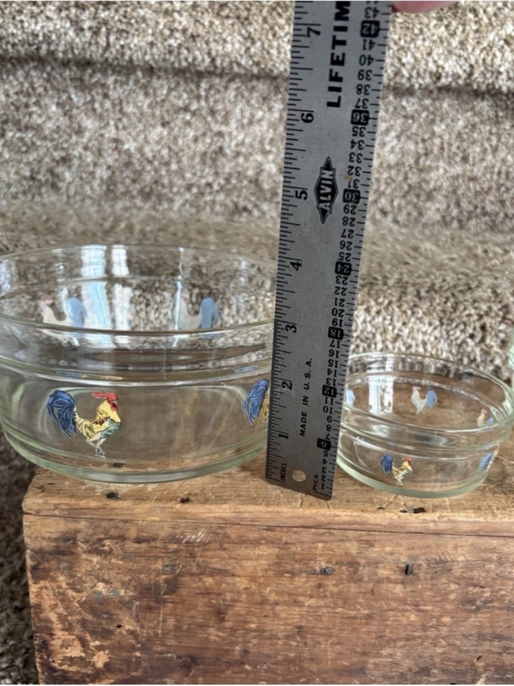 Clear Glass Mixing Bowls with Rooster Motif - Set of 3 - Picture 5 of 5